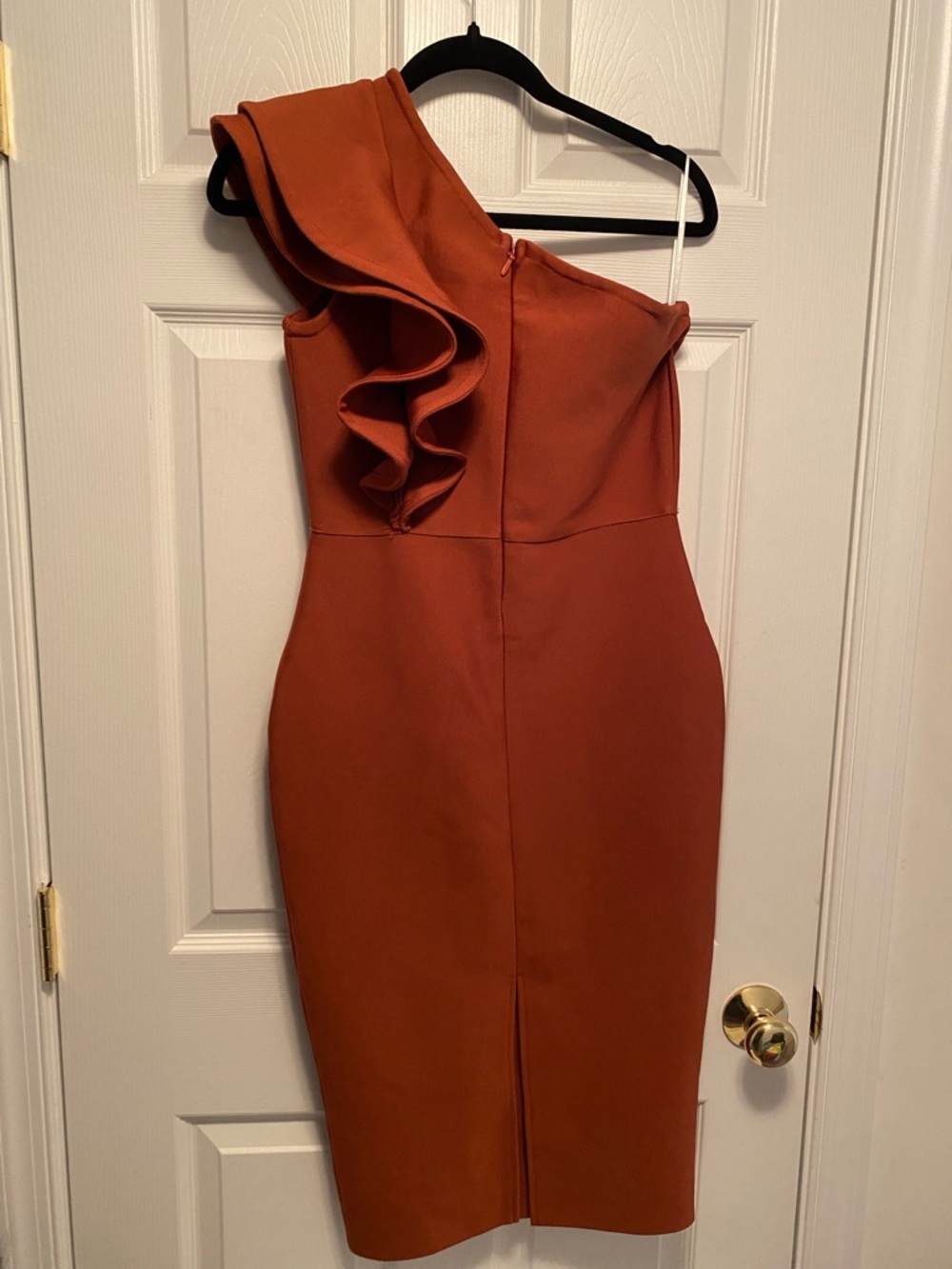 Baosuu One-Shoulder Ruffle Midi Dress in Rust…size M - Picture 2 of 7
